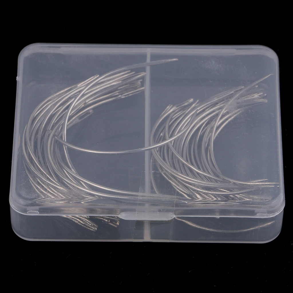 

50Pc Boxed Silver Steel C Curved Needles For Macrame Wigs Making Craft Model