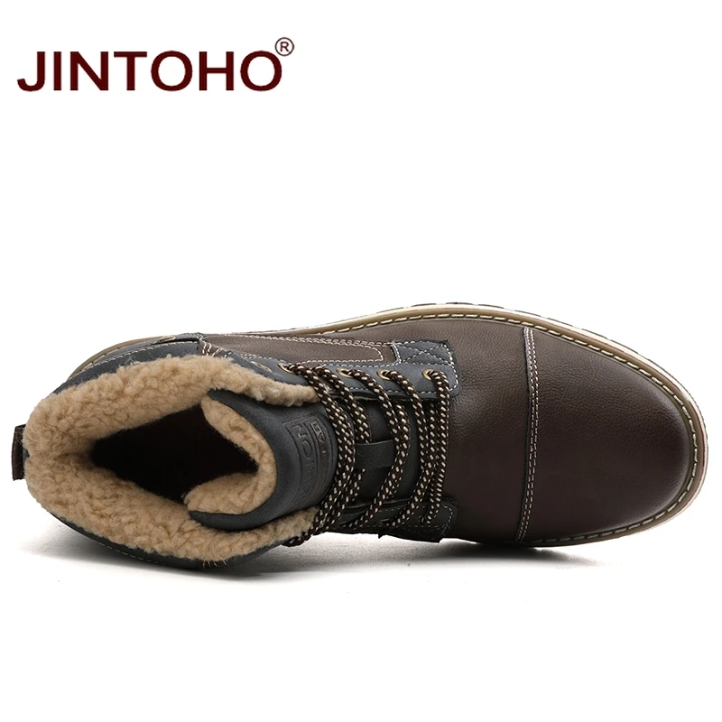 JINTOHO/высококачественные зимние ботинки для мужчин; модная мужская обувь из натуральной кожи; повседневные мужские кожаные ботинки; теплая зимняя обувь