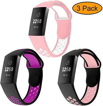 

3 Pack Double Color Silicone Bands for Fitbit Charge 4 3 SE Smartband Women Men Soft Breathable Washable Replacement Sport Strap