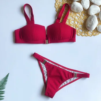 

Women Sexy 2019 Bikini Set Swimwears Metal Buckle Swimsuit Push Up Polka Dots Bikini Plus Size BathingSuit Beachwear Biquini