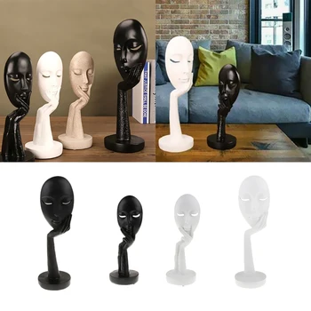 

Modern Minimalist Resin Sculpture Abstract Face Mask Handcraft Decoration Living Room Office Art Statue Ornament-Black/White