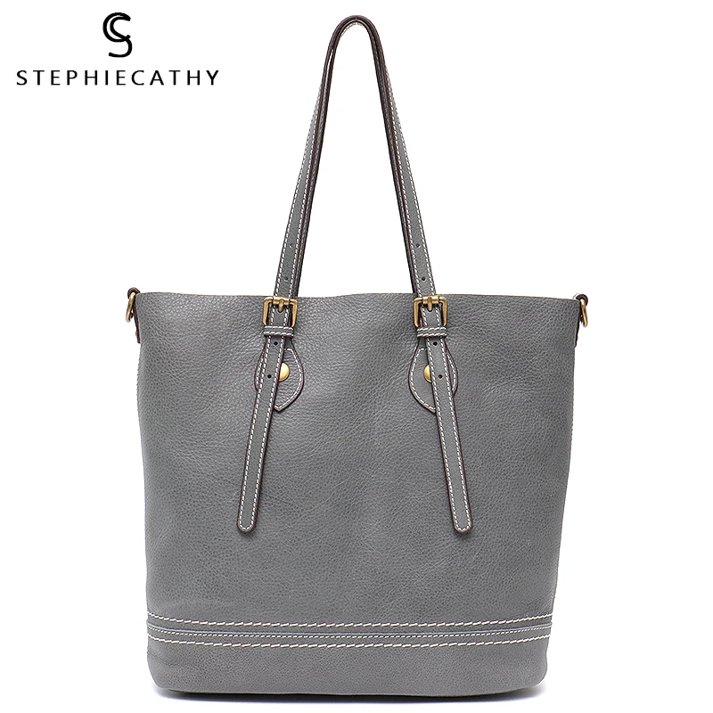 SC Brand Design Women Natural Cowhide Tote Bag Ladies Causal Shoulder Bag Vintage Leather Handbags Female Thread Crossbody Purse