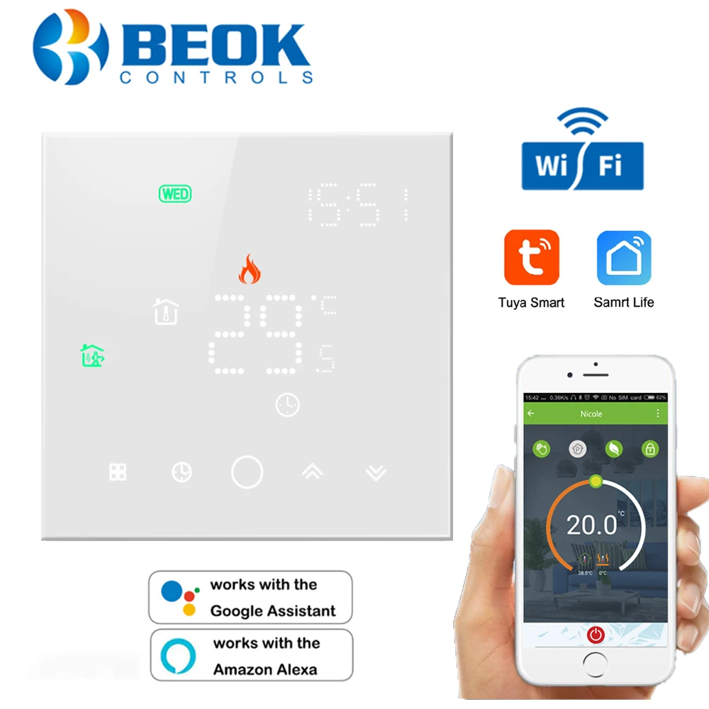 Beok Wifi Thermostat for Water Floor Heating Home Digital Thermoregulator Weekly Programmable Thermostat Work with Alexa Tuya