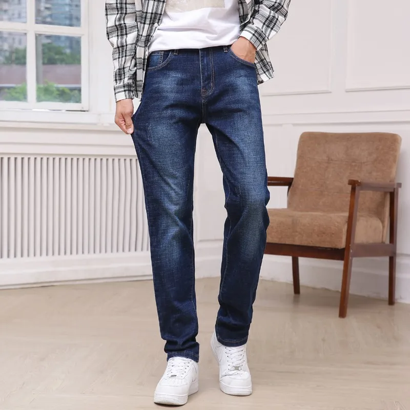 

Men's Loose Denim Jeans Autumn And Winter Brand Clothing High Quality Zipper Pocket Jeans