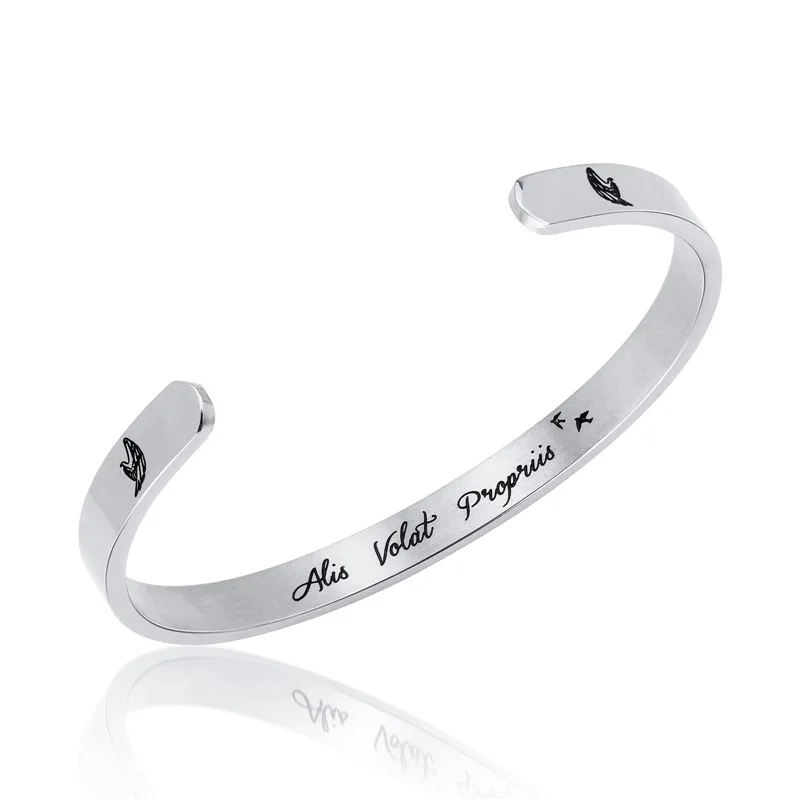 

2019 Cross Border Hot Sales Fashion ALIS volat propriis Flat Lettering Titanium Steel Bracelet Customizable