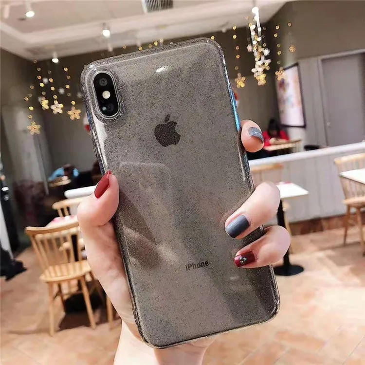 

For IPhone 6 6S 8 7 Plus Soft TPU Transparent Glitter Power Cover for IPhone X XR XS Max Funda Bling Clear Phone Case