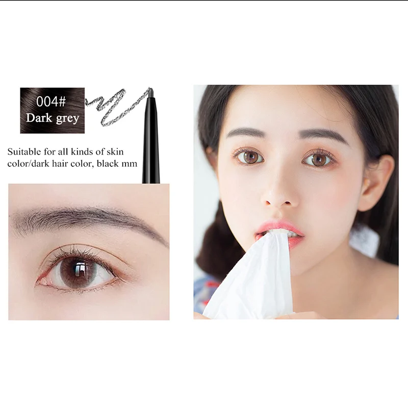 Двухсторонний тонкий карандаш для бровей водонепроницаемый пятнистый прочный легкий окрашивание карандаш со щеточкой для бровей - Цвет: Dark gray