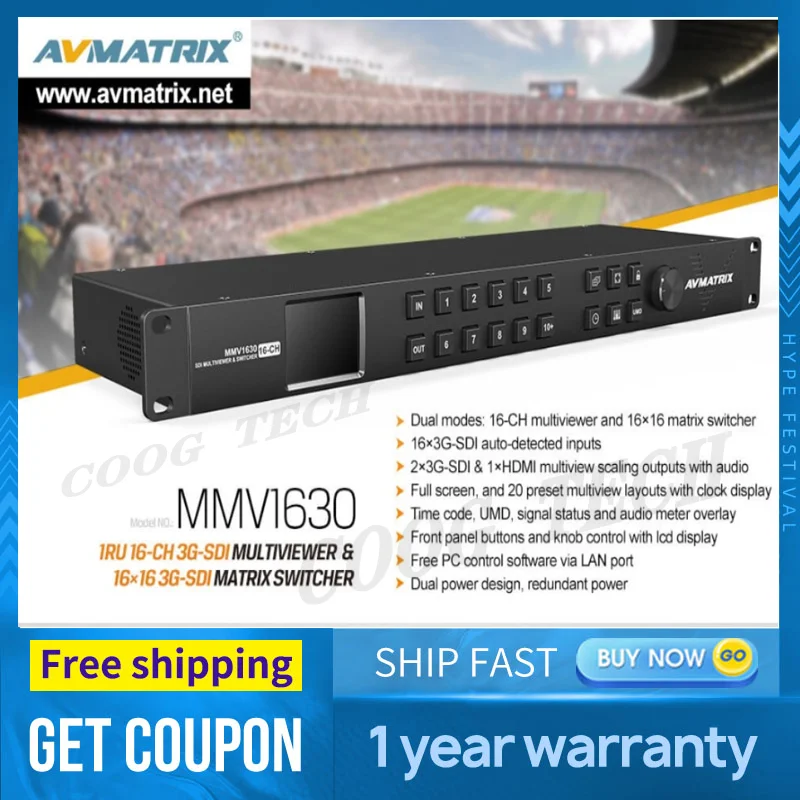 AVMATRIX MMV1630 Rack Mount Multiviewer AVMATRIX 16 channel 3G-SDI Video Matrix HD Switcher vs devicewell