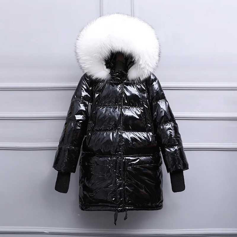 Shiny Winter Coat Women Real Raccoon Fur Collar Down Jacket Thick Warm White Duck Down Long Coats Oversize Hooded Puffer Jackets - Цвет: White Raccoon Fur 01