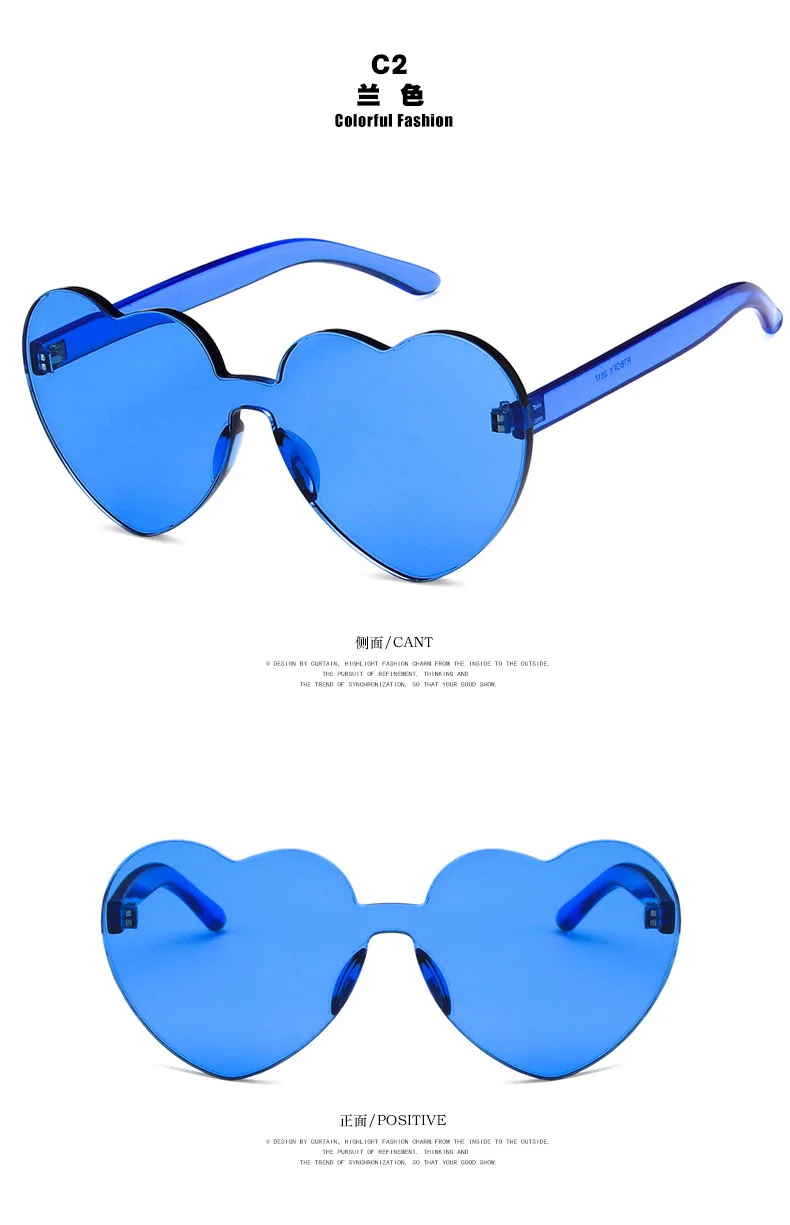 Модные милые сексуальные ретро солнцезащитные очки без оправы с сердечком женские роскошные брендовые дизайнерские солнцезащитные очки яркие цвета UV400
