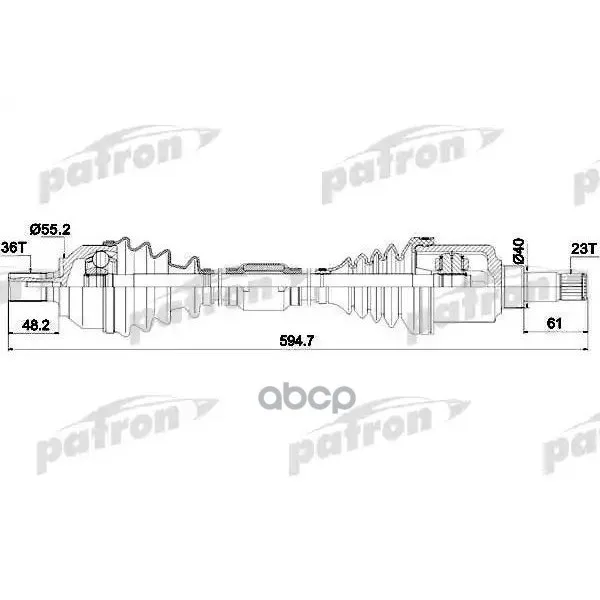 Полуось Передняя Левая 36x619x56x23 Ford C-Max 04-07, Focus Ll 06- PATRON арт. PDS0382