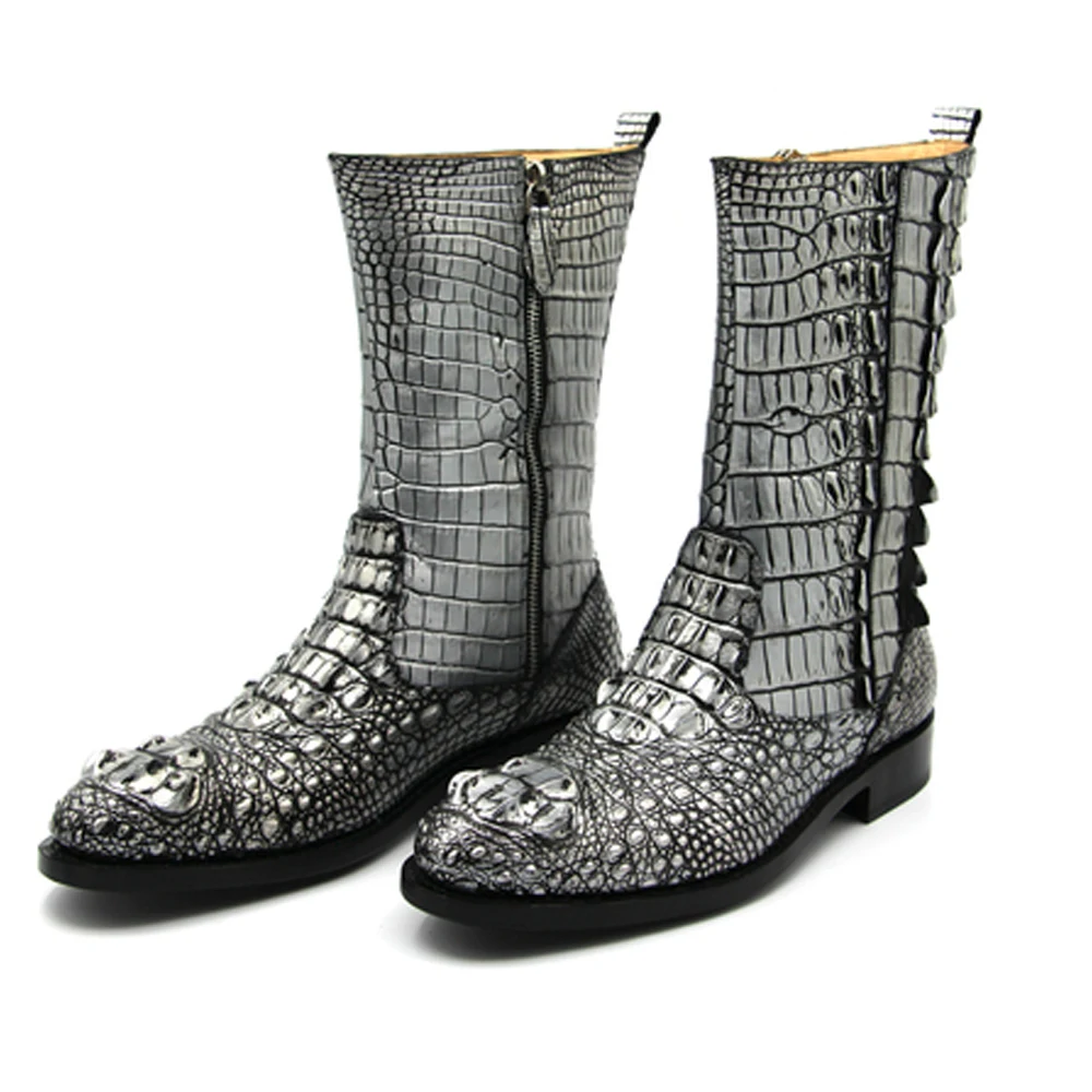 Hulangzhishi Stivali Da Uomo In Coccodrillo Personalità Cilindro Medio Scarpe Da Uomo Stivali Da Uomo In Puro Coccodrillo Manuale Stivali Da Uomo Inve