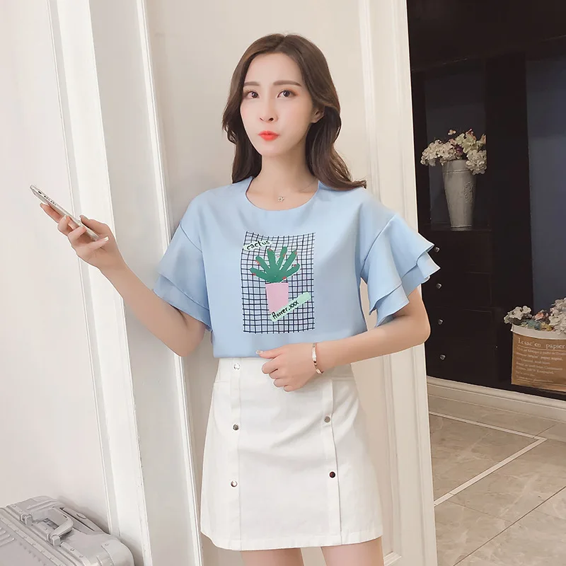 

Western Style Sweater Women's Large GIRL'S Plus-sized Immortal Elegant Korean-style Base Shirt Flounced Bell Sleeve Chiffon Tops
