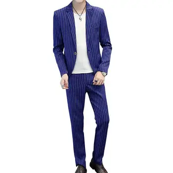 

Single Button Suit Autumn Spring Costume Mariage Homme Black White Grey Blue Stripe Suit Set Smoking Uomo Trajes De Hombre
