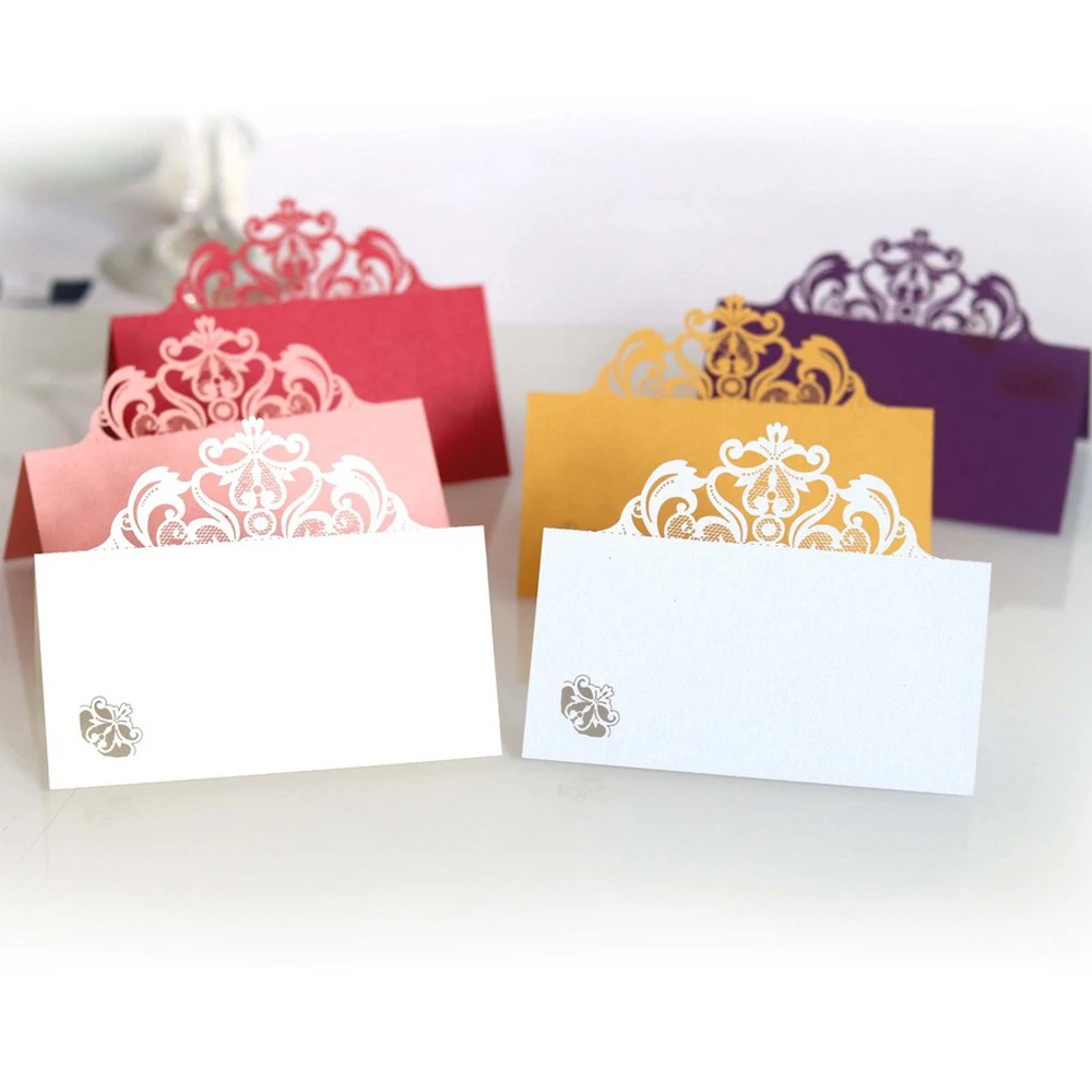 

10PCS PartyCard Openwork Crown Wedding Conference Quality Card Laser Cutout Paper Table Card Name Seat Card Seat Card