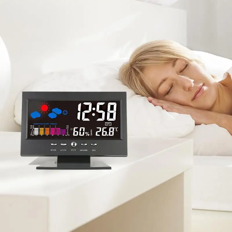 Lcd будильник с голосовым управлением часы Креативный термометр гигрометр Погода вечный календарь Повтор Подсветка цифровое украшение