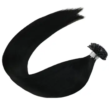 

Ugeat Nail Tip Hair Extensions Pre-bonded Human Hair Jet Black Color #1 Non-Remy Straight Human Hair Real Brazilian Hair 50G/50S