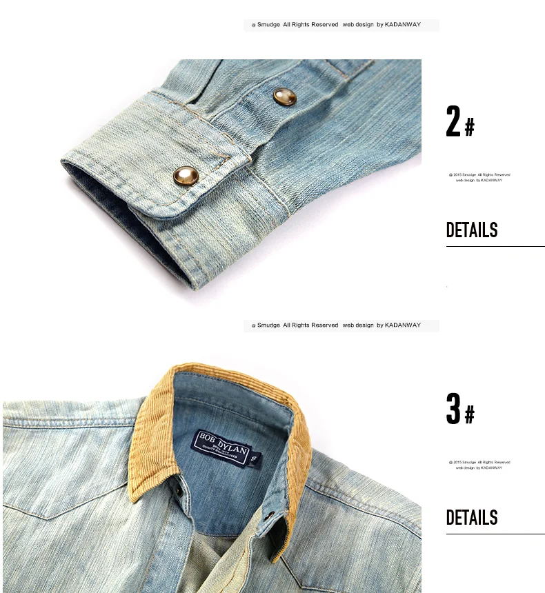 S-2XL Vintage Denim Shirts Men Casual Corduroy Collar Shirts Male Fashion Single Breasted Long Sleeve Loose Jeans Top DS50923