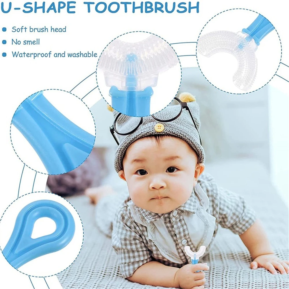 Kids Toothbrush U-Shape 360 Degree Infant Teether Baby Toothbrush Children Silicone Brush For Toddlers Oral Care Cleaning