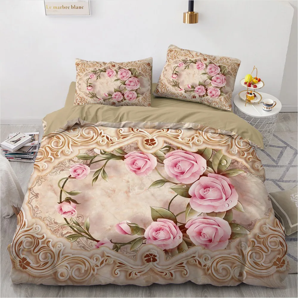 Simple Bedding Sets 3D Plant Flower Duvet Quilt Cover Set Comforter Bed Linen Pillowcase King Queen Full Double Home Texitle|Комплекты