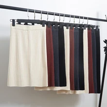 Новинка, осенне-зимняя длинная юбка с разрезами, высокая талия, яркая Пряжка, повседневная узкая юбка, винтажная однотонная трикотажная юбка