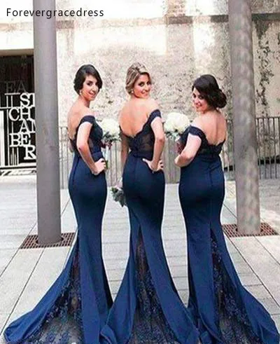 Champagne Long Mermaid Bridesmaid Dresses 2017 Off The Shoulder Applique Beaded Country Lace Wedding Guest Dress Plus Size Bridesmaids Dress  92 (5)