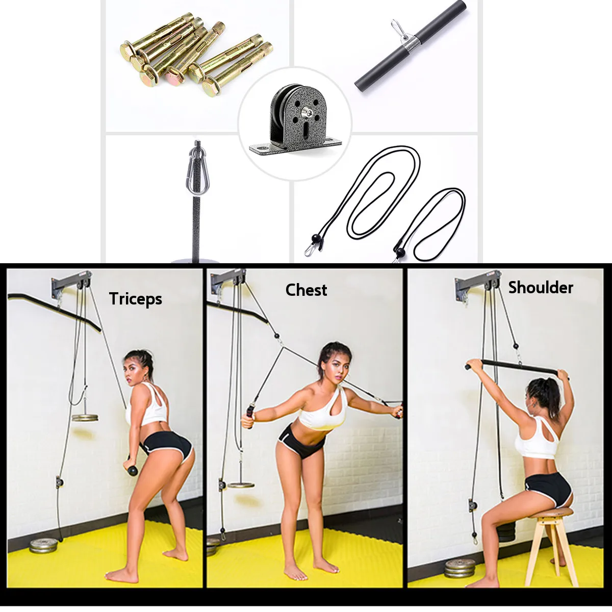 US $42.66 Fitness Pulley Cable System DIY Arm Biceps Triceps Chest Pull Rope Machine Workout Polea Strength Home Gym Trainning Accessories