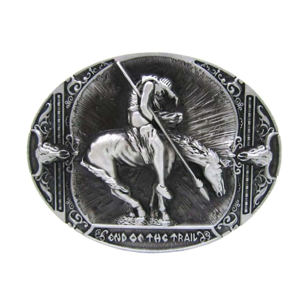 Vintage Indian Belt Buckle Western Knight Horns Antique Oval Metal For Men Boys 