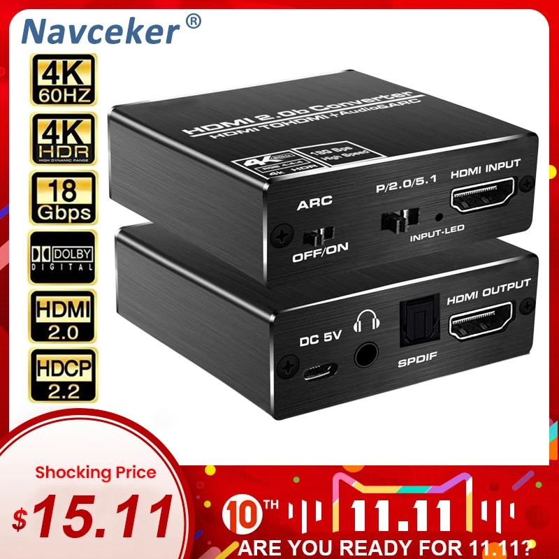 

2020 Best HDMI 2.0 Audio Extractor Support 4K 60Hz YUV 4:4:4 HDR HDMI Audio Converter Adapter 4K HDMI to Optical TOSLINK SPDIF