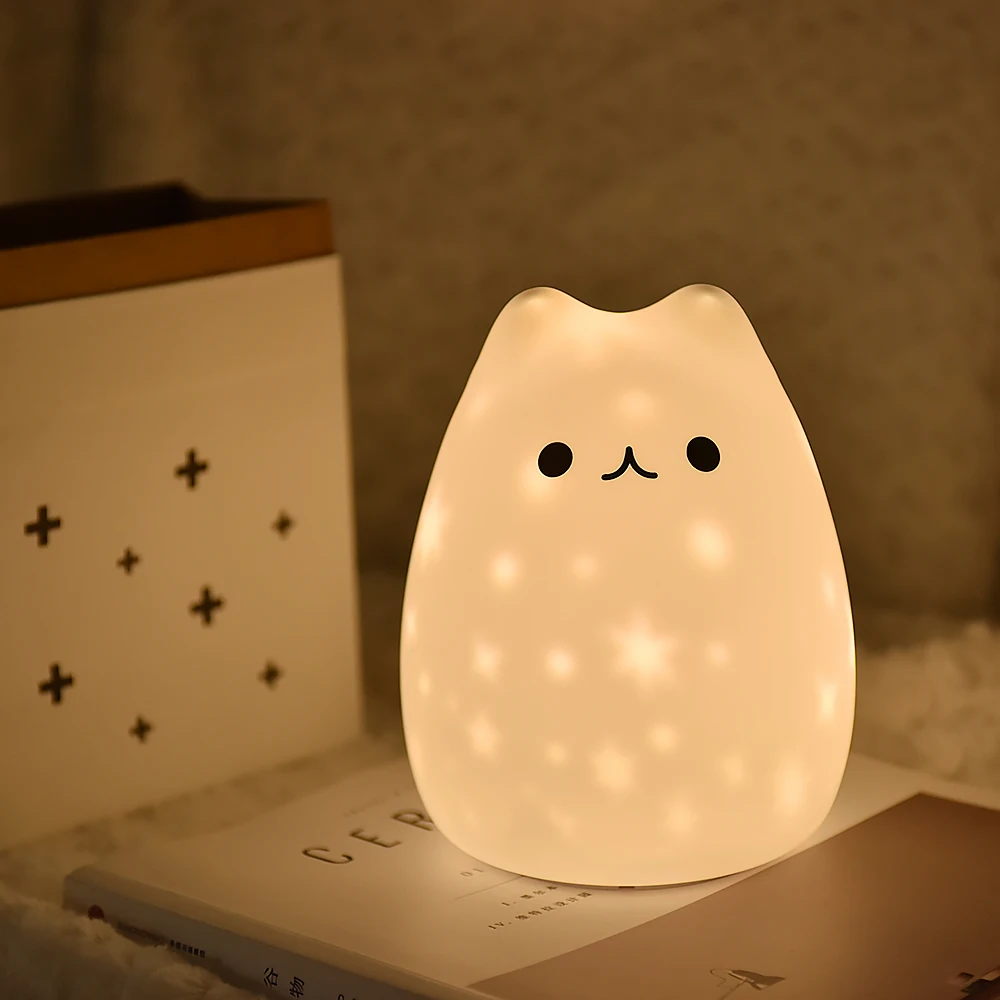 СВЕТОДИОДНЫЙ Светильник-ночник со звездами, проектор, кошка, медведь, USB, перезаряжаемый, силиконовый, мягкий, мультяшный, для малышей, детей, детская лампа для детского подарка