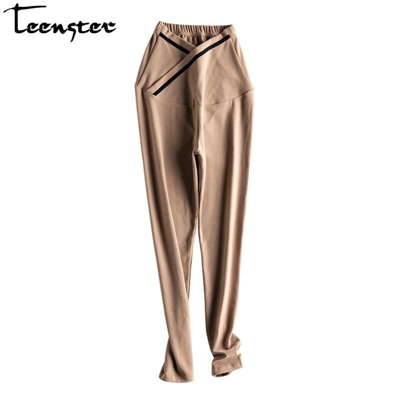 

Teenster High Waist Pants Autumn Criss-Cross Support Bell Pregnant Women Leggings Winter Pregnancy Trousers Korean Premama