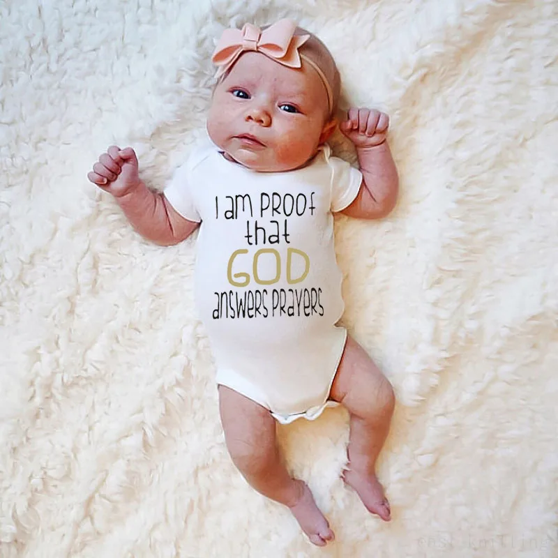 Боди для новорожденных I'm Proof, что Бог ответит молитвы Onesie Детские костюмы пляжного типа Комбинезон домашний наряд 0-24 м