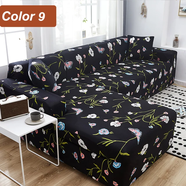 L-Shaped Sofa Cover Corner Sofa Slipcovers Elastic Chaise Cover 1/2/3/4 Seater Stretch Sectional Couch Armchair Cover Protector Color 9