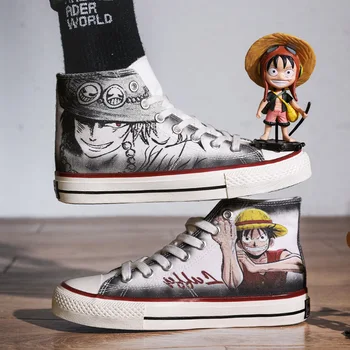 

Personalized graffiti cartoon board shoes wild casual sports shoes high-top canvas shoes Anime ONE PIECE Luffy shoes Cosplay