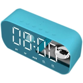 

Bluetooth Speaker with FM Radio LED Mirror Alarm Clock Subwoofer Music Player Snooze Desktop Clock Wireless Blue