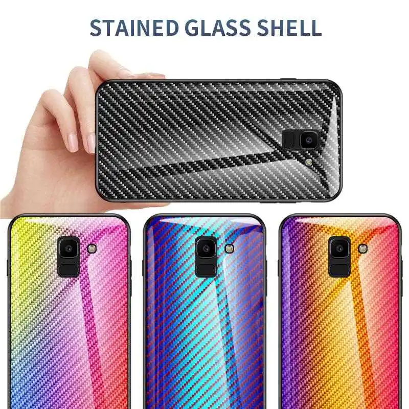 

KatyChoi Fiber Pattern Glass Case For Samsung Galaxy J8 J6 J4 Plus J2 Pro 2018 J7 J5 J2 Prime Phone Case Cover