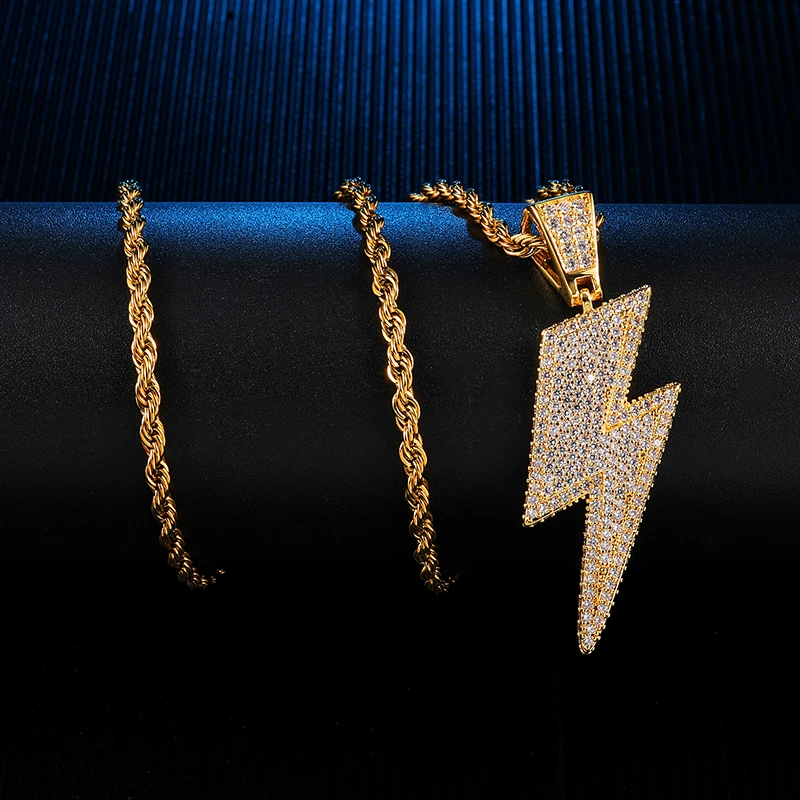 US7 Iced Out Bling подвеска «молния» с теннисной цепочкой ожерелье медный материал AAA кубический циркон мужские хип-хоп ювелирные изделия