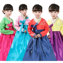 Детские новогодние корейские традиционные костюмы для девочек, комплект с платьем в стиле ханбок, вечерние свадебные платья для детей, восточное платье для танцев