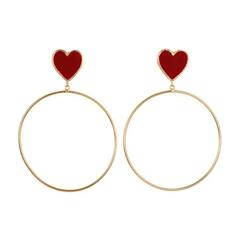 

New Red Heart Big Gold Hoop Dangle Earrings For Women LadieS Chic Heart Love Earring For Party Jewelry Gift