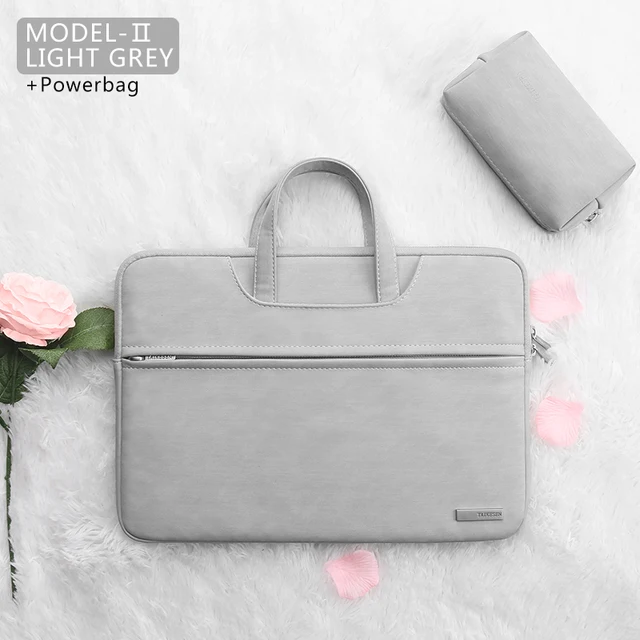PU Leather women Laptop Bag Notebook Case Carrying Briefcase for Macbook Air 13.3 14 15.6 inch men Handbags shoulder sleeve Bag LIGHT GREY 2 SETS