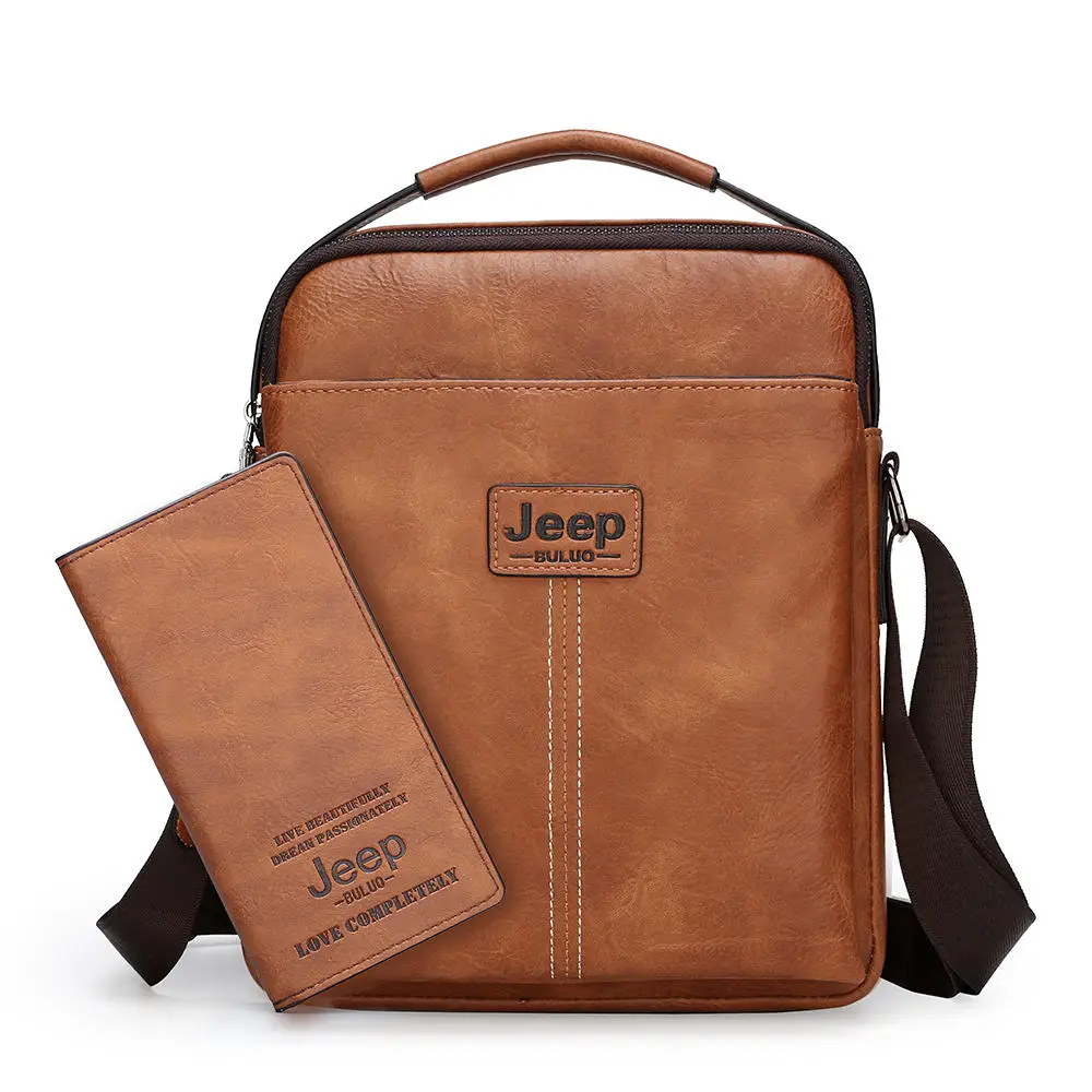 Jeep buluo мужские сумки-мессенджеры известный бренд сумка через плечо для iPad Hanbags Tote модная повседневная Офисная Рабочая мужская сумка Новинка - Цвет: Set-Orange
