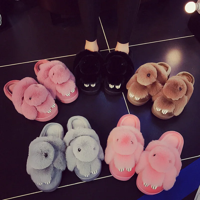 

Pink Rabbit Plush Winter Warm Shoes Women Slippers Comfort Coral Fleece Memory Foam Slippers Hose Shoes For Indoor Outdoor Use