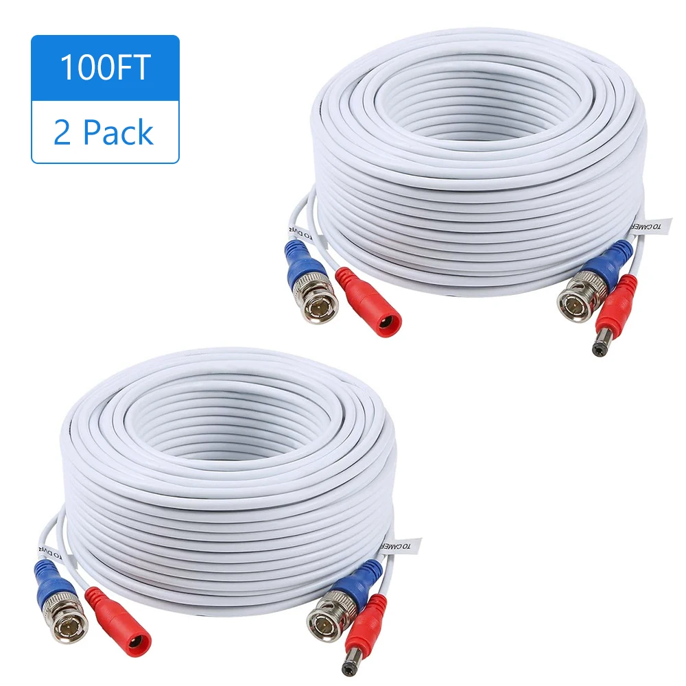 Cable de extensión para cámara CCTV, Cable de extensión de cables 2 en 1 de 30m, 18m, vídeo y alimentación HD de cobre, BNC + DC