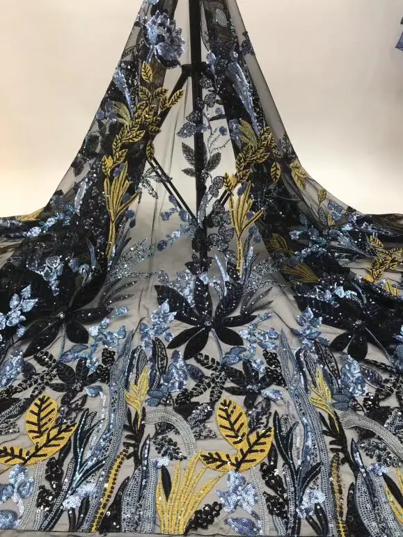 as picture embroidered African Tulle Lace Fabric ZH-11786 fashion african French Lace Fabric with sequins - Цвет: as picture