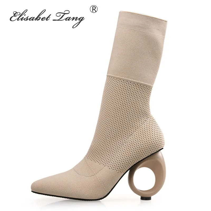 

Elisabet Tang Women's Ankle Boots Strange High Heels Pointed Toe Ladies Shoes Botas De Mujer Zapatos Casual Slip on Sock Boots