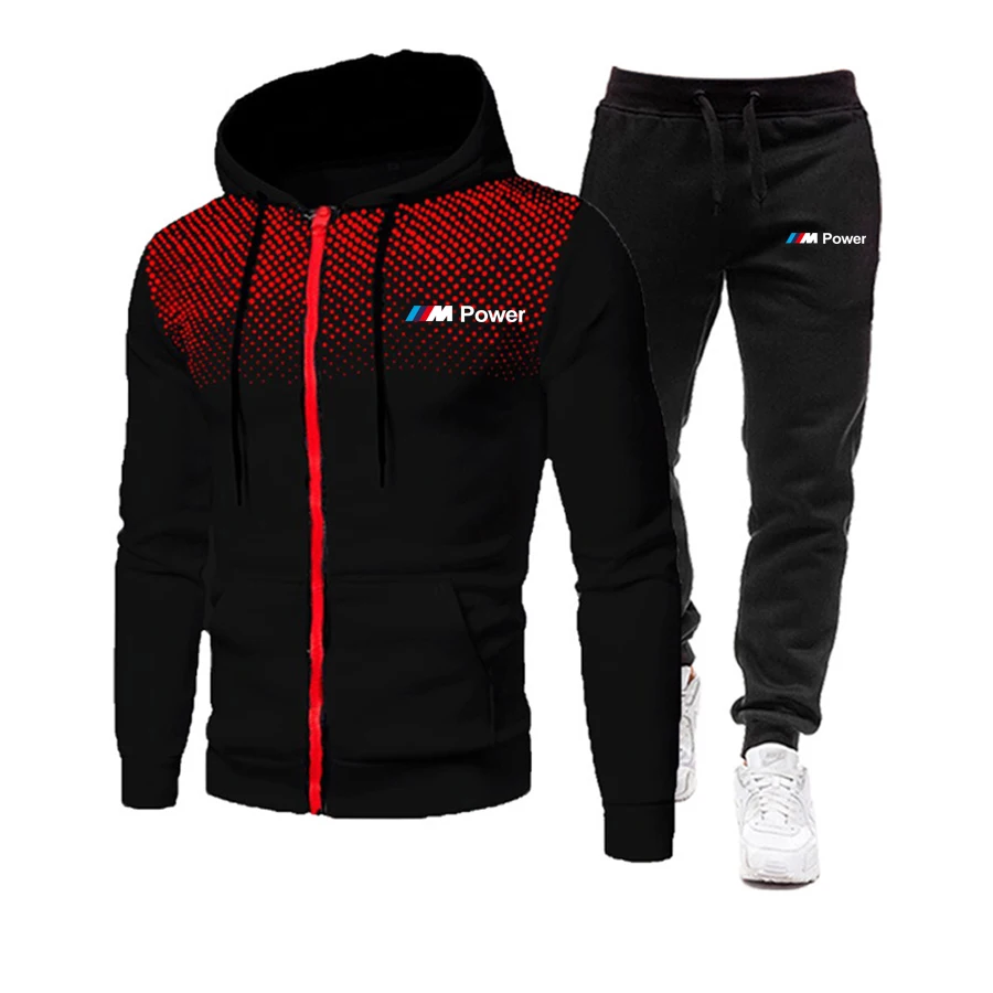 2021New BMW M hombres set de fútbol cremallera Sudadera con capucha + Pantalones de dos piezas chándal Casual de Hombre Ropa Deportiva gimnasio ropa de marca traje de sudor