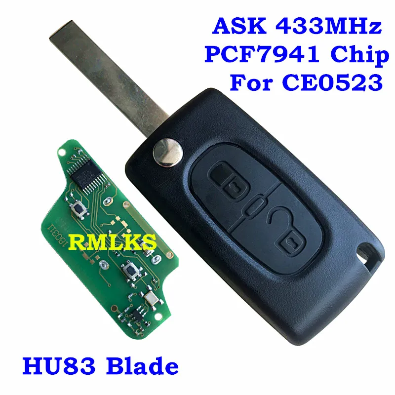 HU83 Blade 2 кнопки авто флип дистанционного ключа автомобиля PCF7941 чип 433 МГц для peugeot 207 208 307 308 407 408 807 партнер(CE0523 ASK/FSK HU83/VA2 - Цвет: HU83 Blade