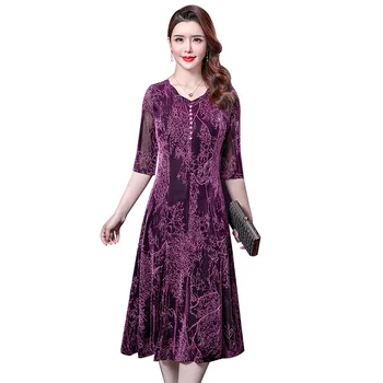 

High Quality Summer New Middle-aged Wealthy Woman Brim Lady Mother Dresses Bright Silk Long Dress