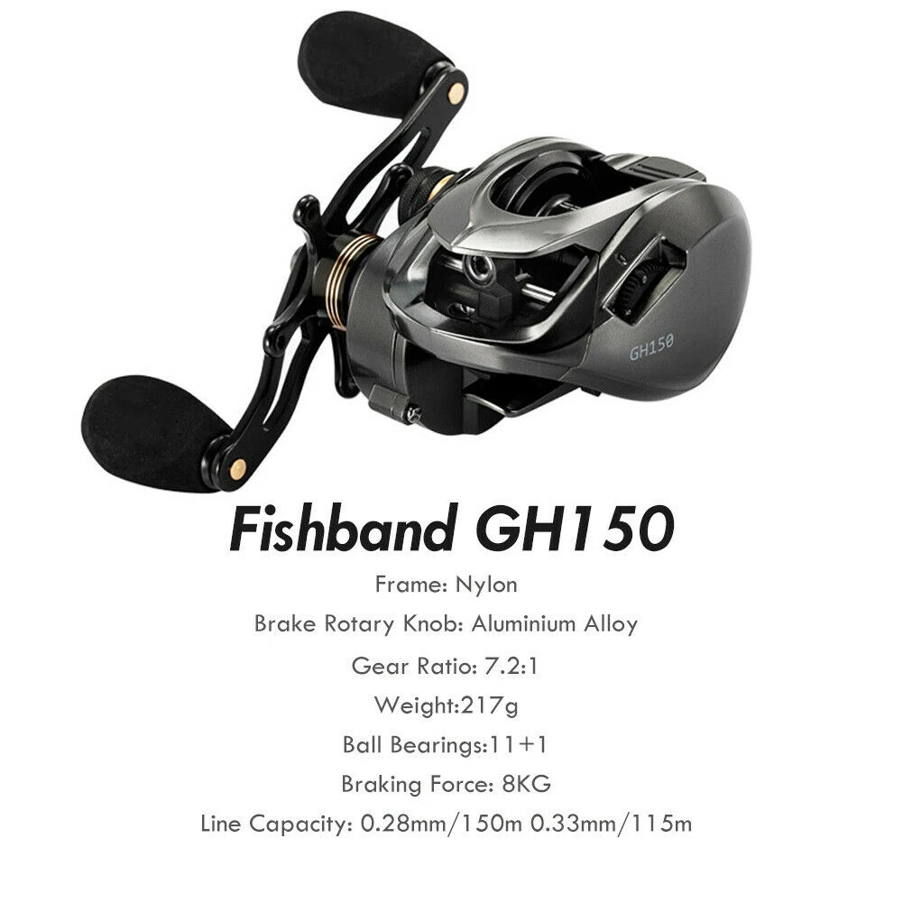 GH100 GH150 Baitcasting Reel High Speed 7.2:1 Gear Ratio 11+1BB Fresh/Saltwater Magnetic Brake System Ultralight Fishing Reel