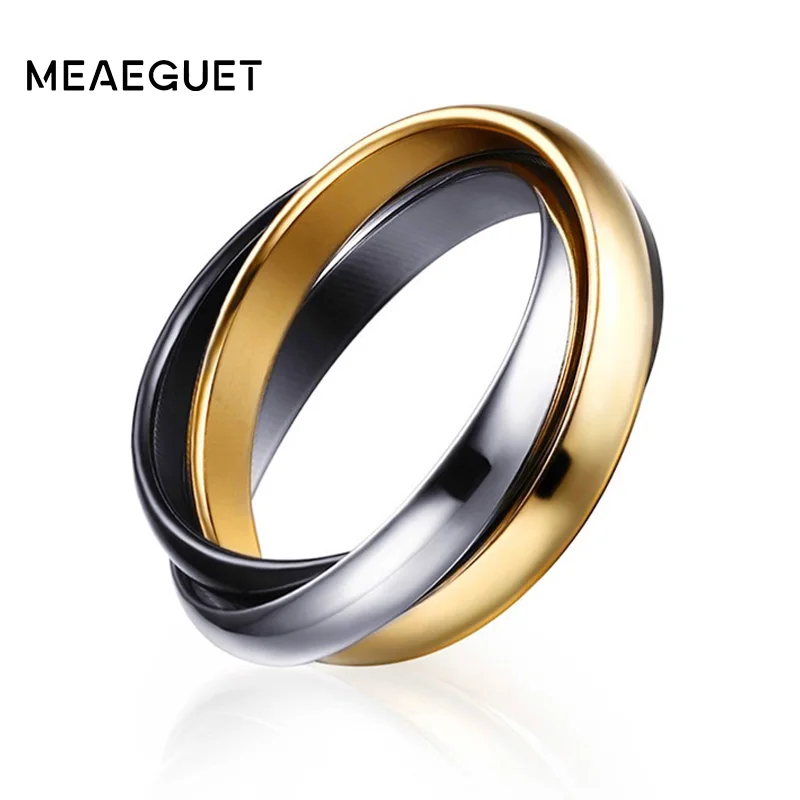 Кольцо женское классическое золотистое с 3 кольцами|wedding band ring|finger ringband ring |